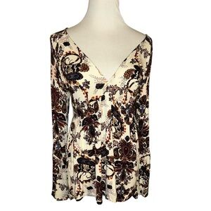 venus y2k vintage floral+paisley patterned deep v-neck belle sleeve women’s xs